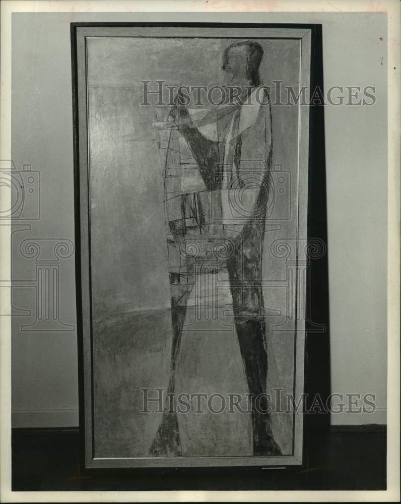 1962 Press Photo Lowell Collins&#39; painting of man with a bird cage - Historic Images