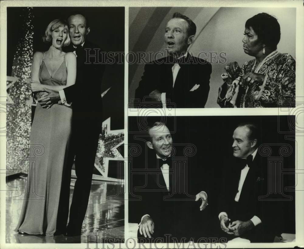 1978 Press Photo Singer Bing Crosby with two female singers and Bob Hope - Historic Images