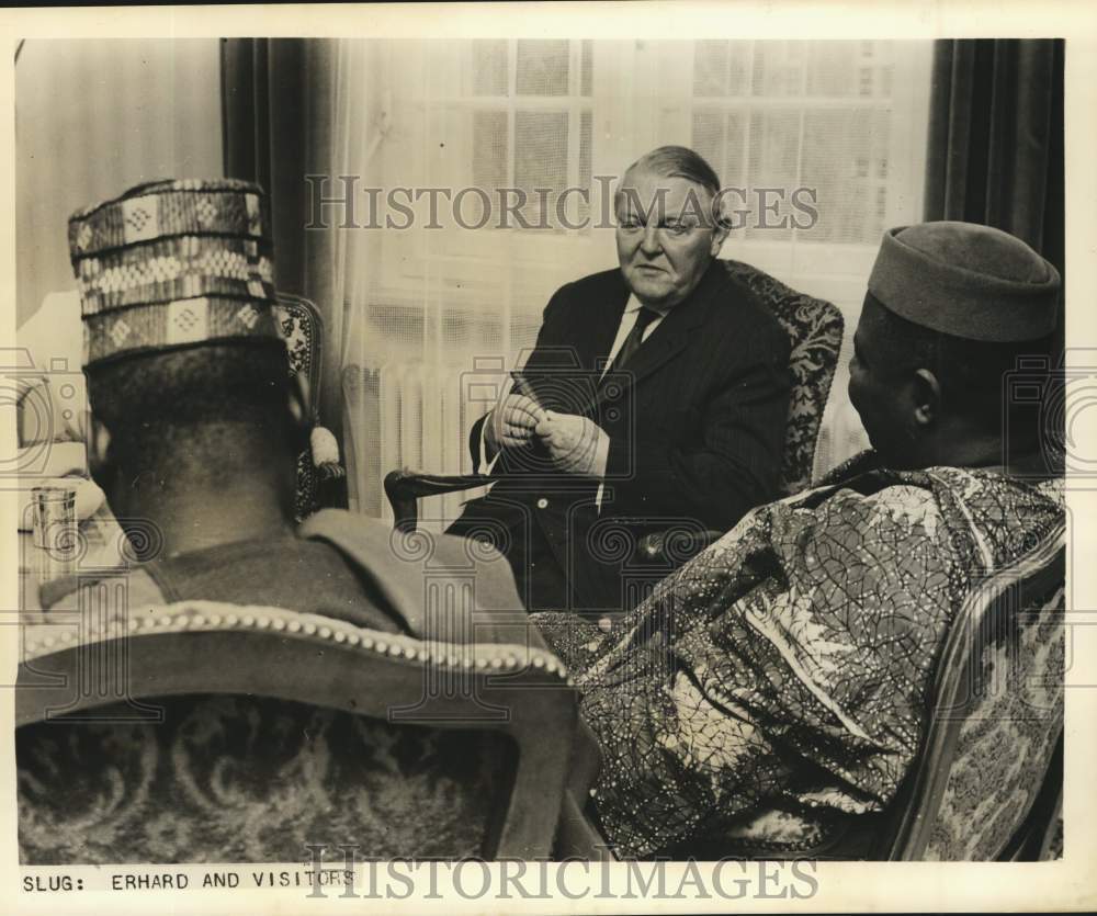 Press Photo Germany Chancellor Erhard with Nigerian Visitors in his Bonn office.- Historic Images