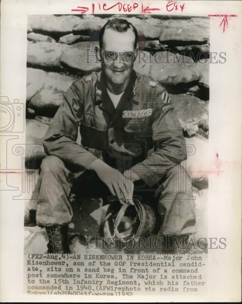 1952 Press Photo Maj. John Eisenhower, son of GOP Presidential Candidate, Korea - Historic Images