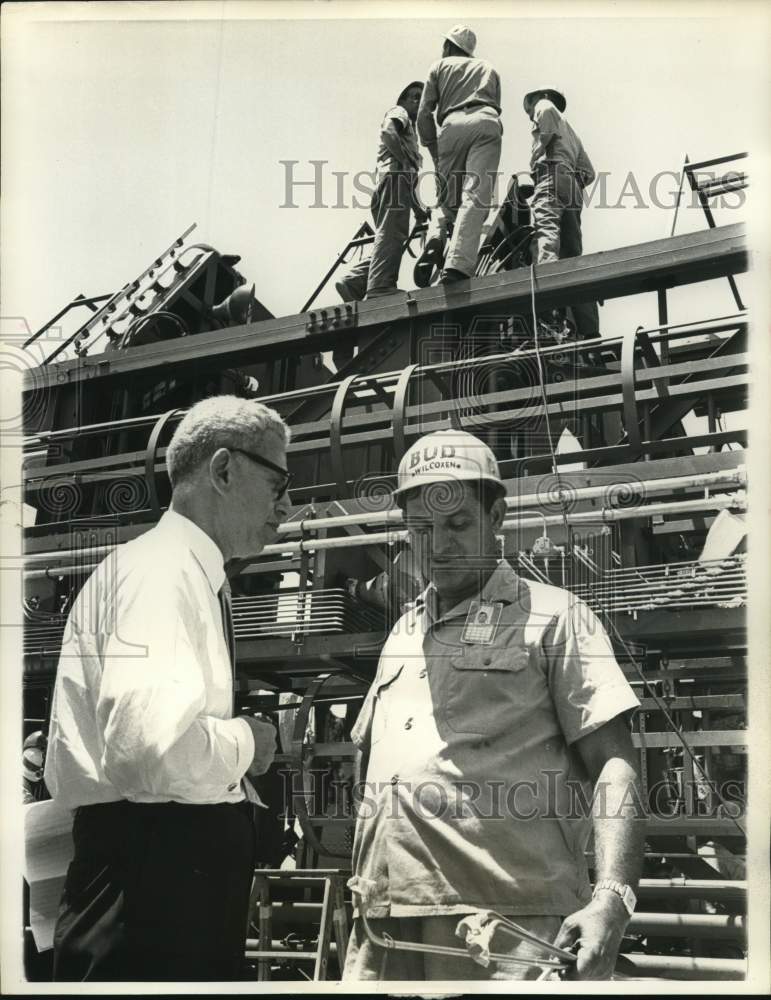 1961 Secretary of Labor Arthur Goldberg with iron worker, Florida-Historic Images