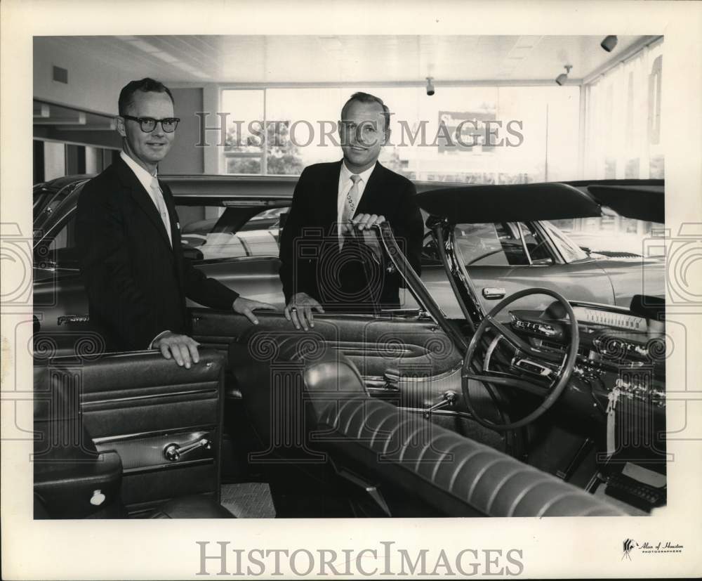 1961 Arthur Grindle, Terry Buescher discuss plans new dealership, TX-Historic Images