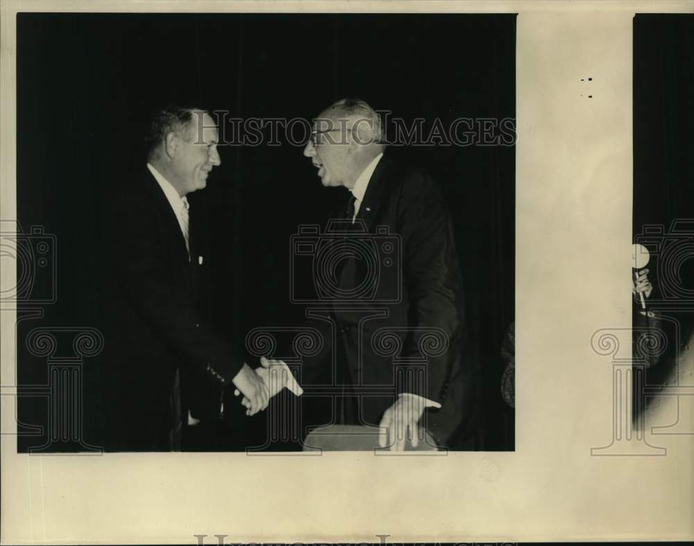 1957 Governor Marvin Griffin of Georgia greets colleague in Houston-Historic Images