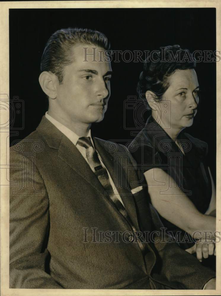 1957 DeWitt Gorman and Margaret Gorman sit and listen - wife and son-Historic Images