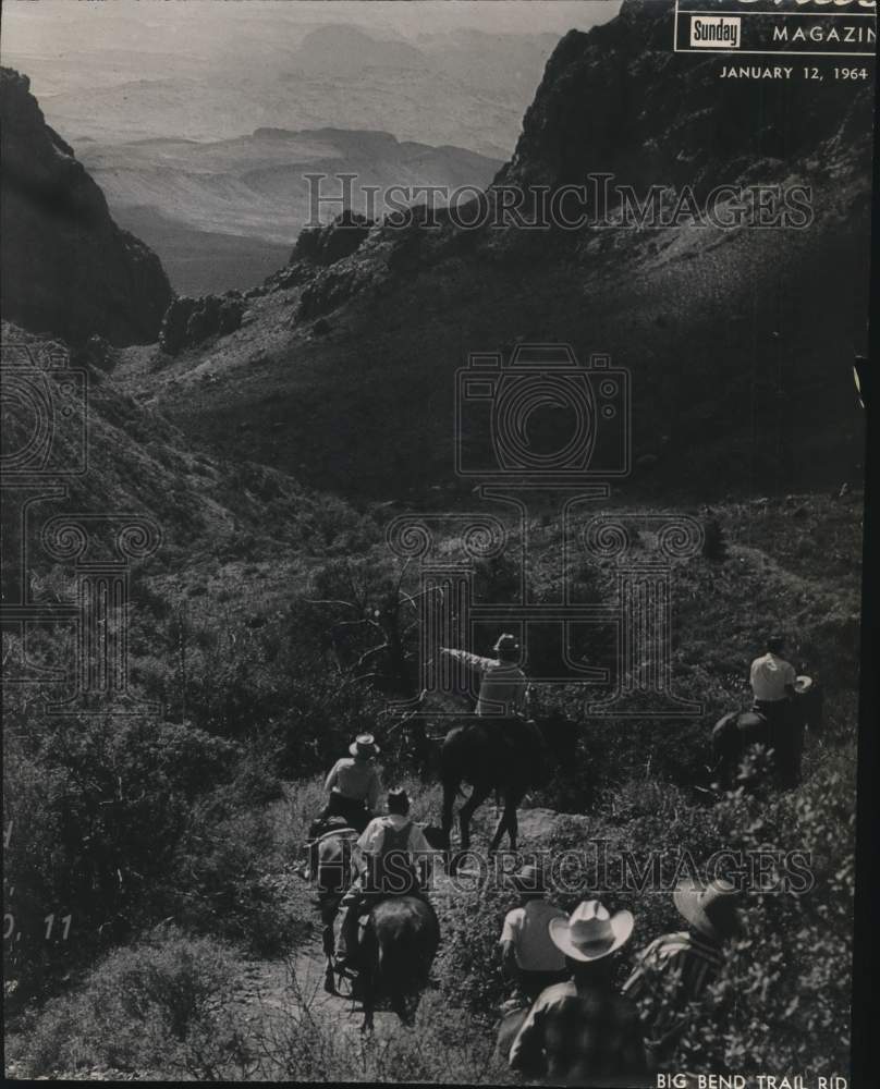 1964 Tourists on horseback; Chisos Mountains, Big Bend National Park-Historic Images