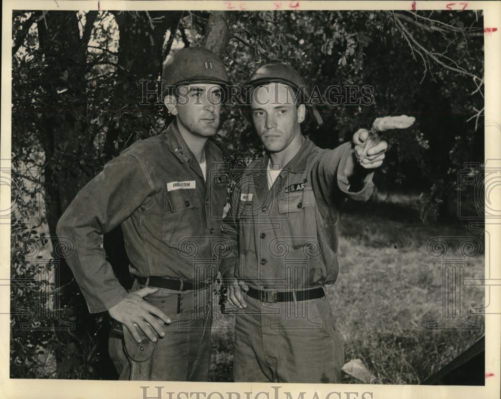 1961 Capt. Sam Houston IV with reservist Leonard Knippa at Fort Hood-Historic Images