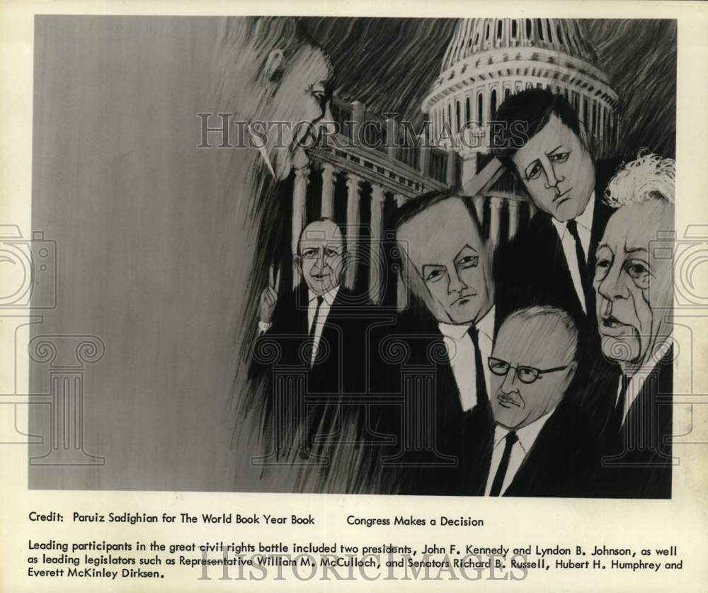 1965 Drawing of leaders in government of civil rights battle-Historic Images