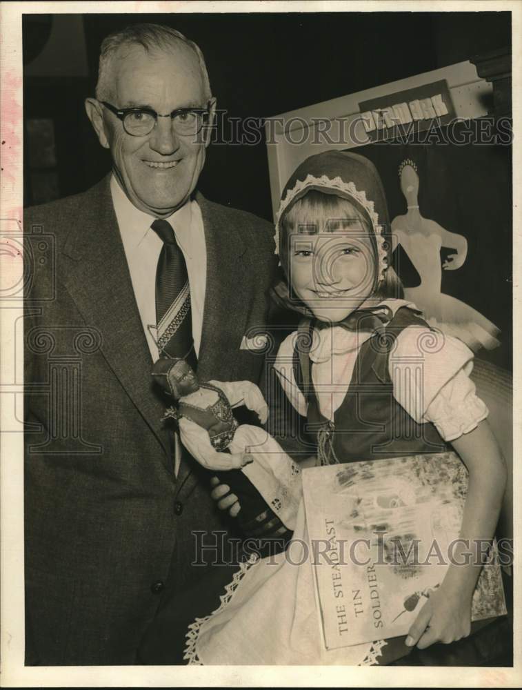1956 Danish Consul Holger Jeppesen with girl in Danish costume-Historic Images