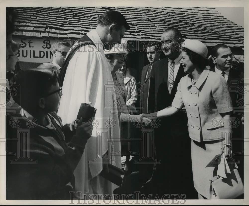 1964 Lyndon B. Johnson and wife with Reverend Jack Langford.-Historic Images