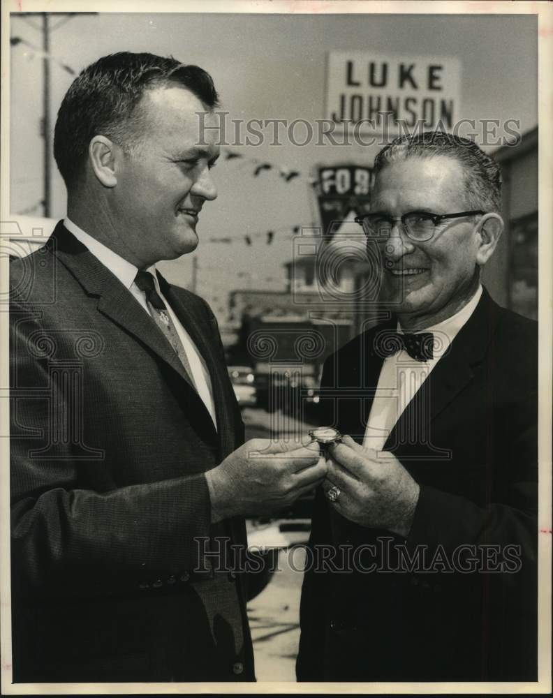 1962 Luke Johnson awards gold watch to Carl Shinpaugh, Ford Company-Historic Images
