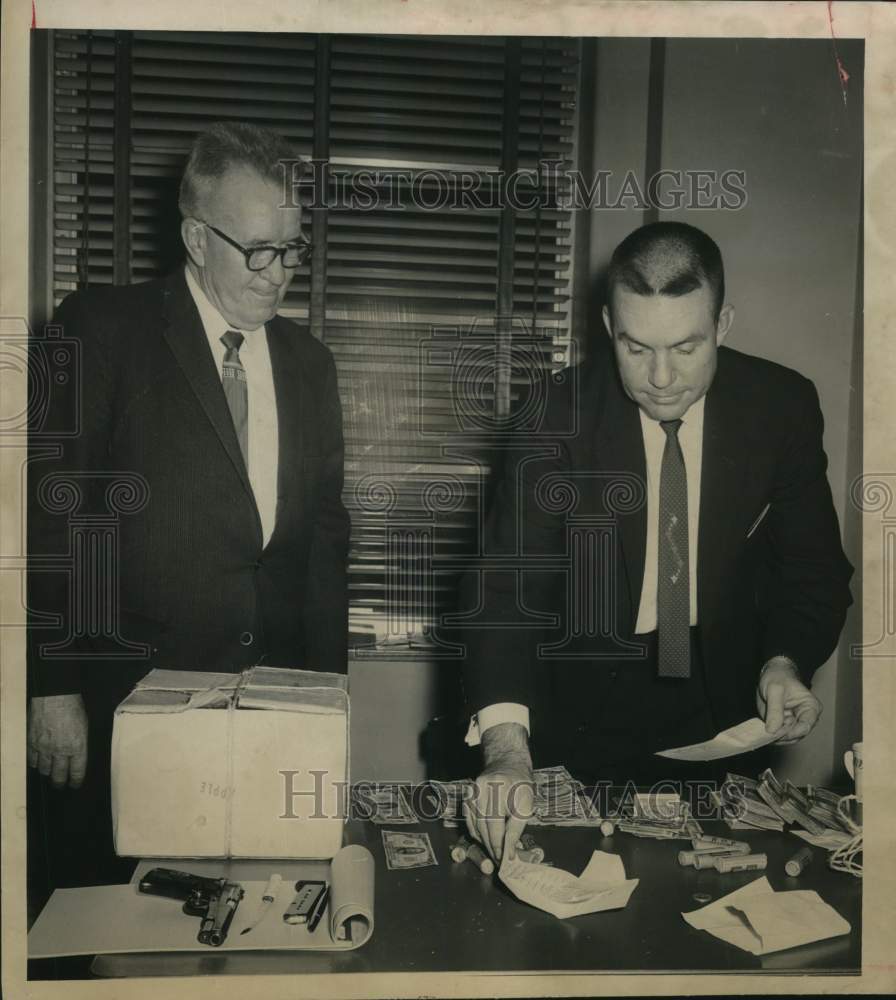 1960 John L. Lewis and Lt. M.L. Singleton with box of items.-Historic Images