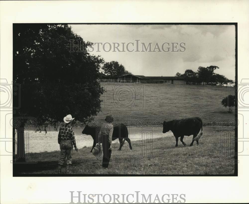 1984 Press Photo The Leonard McCollums inspect Houston ranch - hcb37062 - Historic Images