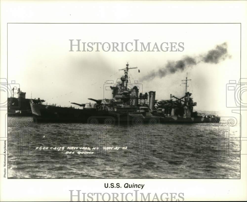 1993 Press Photo The U.S.S. Quincy at Navy Yard in New York - hcm02454- Historic Images