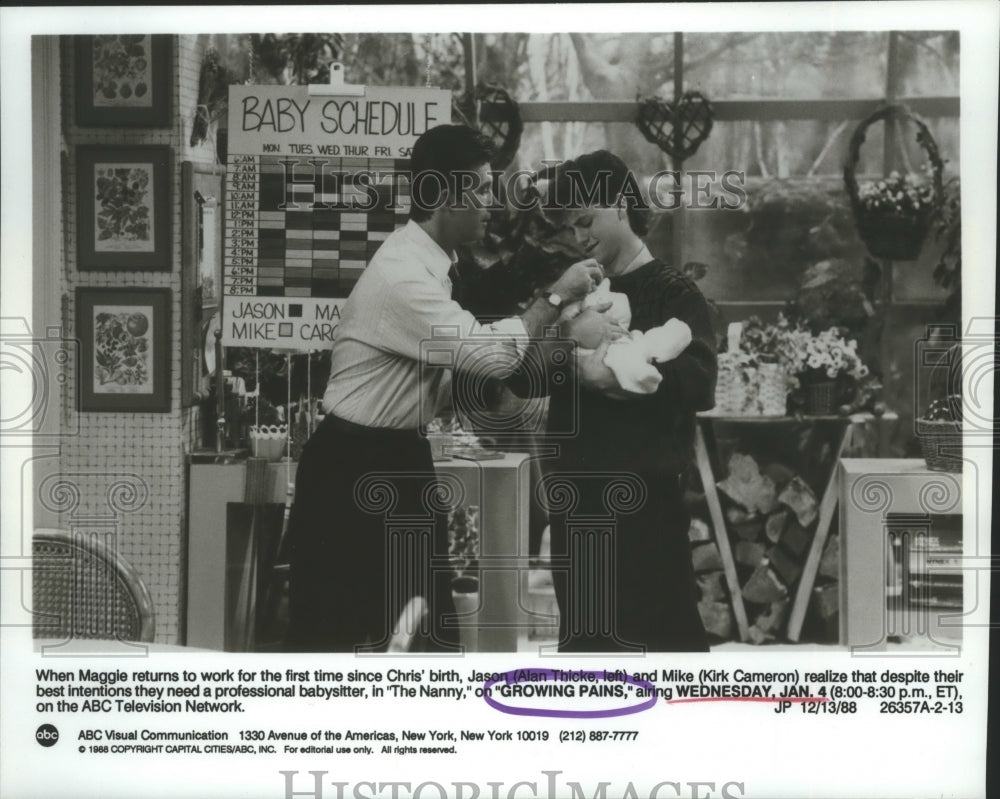 1988 Press Photo Alan Thicke and Kirk Cameron star in TV show &quot;Growing Pains&quot;-Historic Images