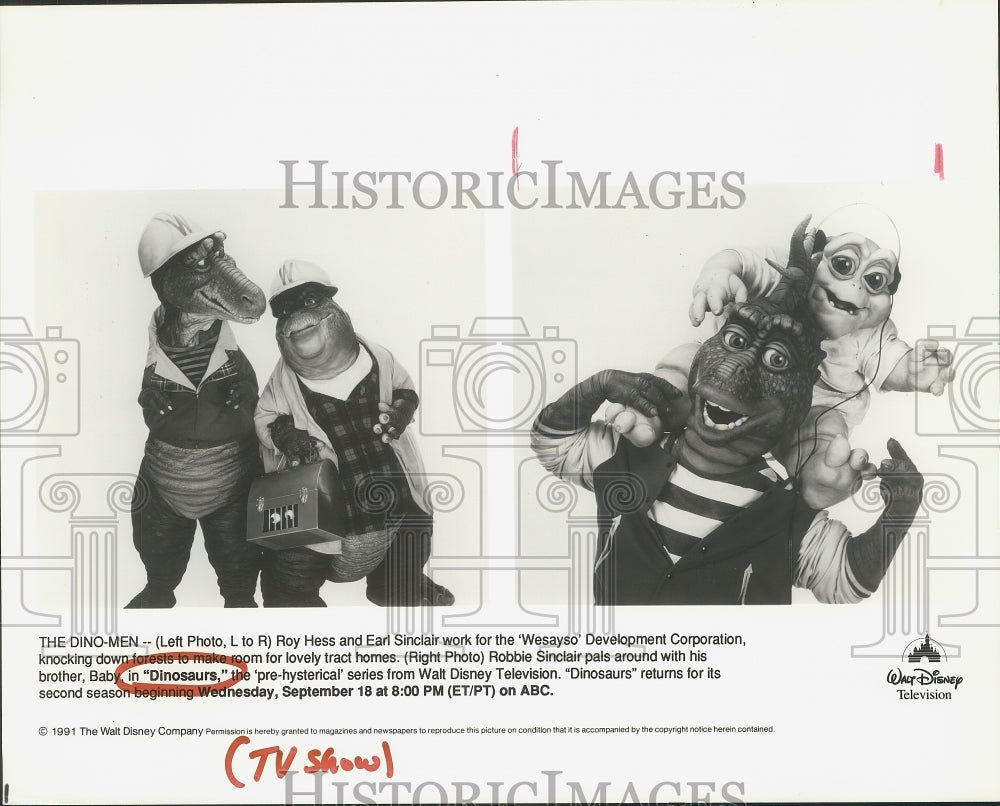 1991 Press Photo Animated characters from "Dinosaurs" Disney TV show - hcp00512 - Historic Images