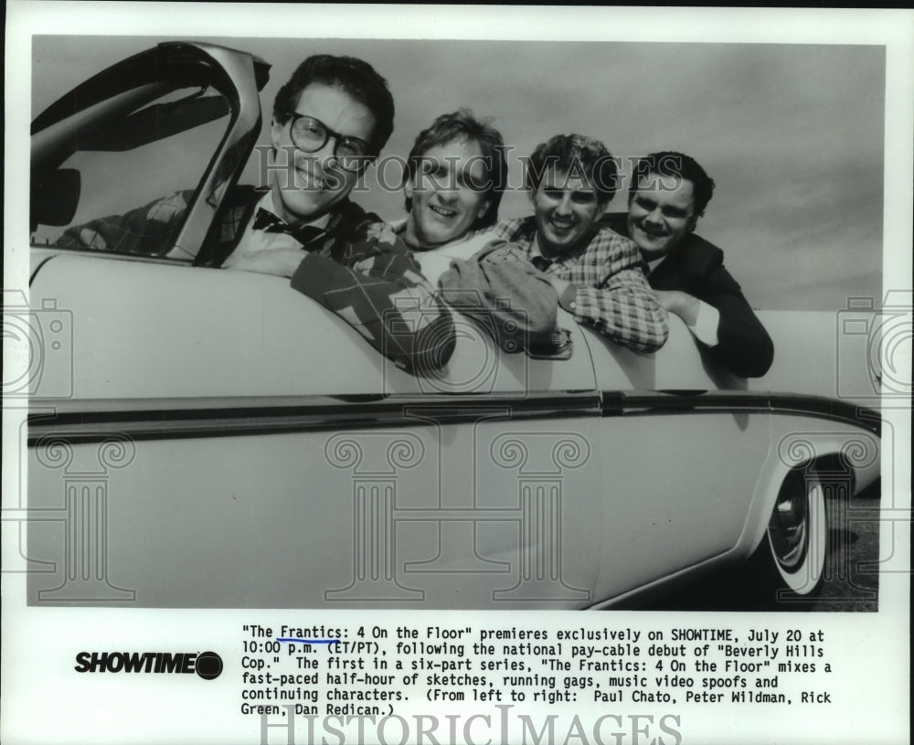 1986 Actors in the series &quot;The Frantics: 4 on the Floor&quot; pose in car - Historic Images