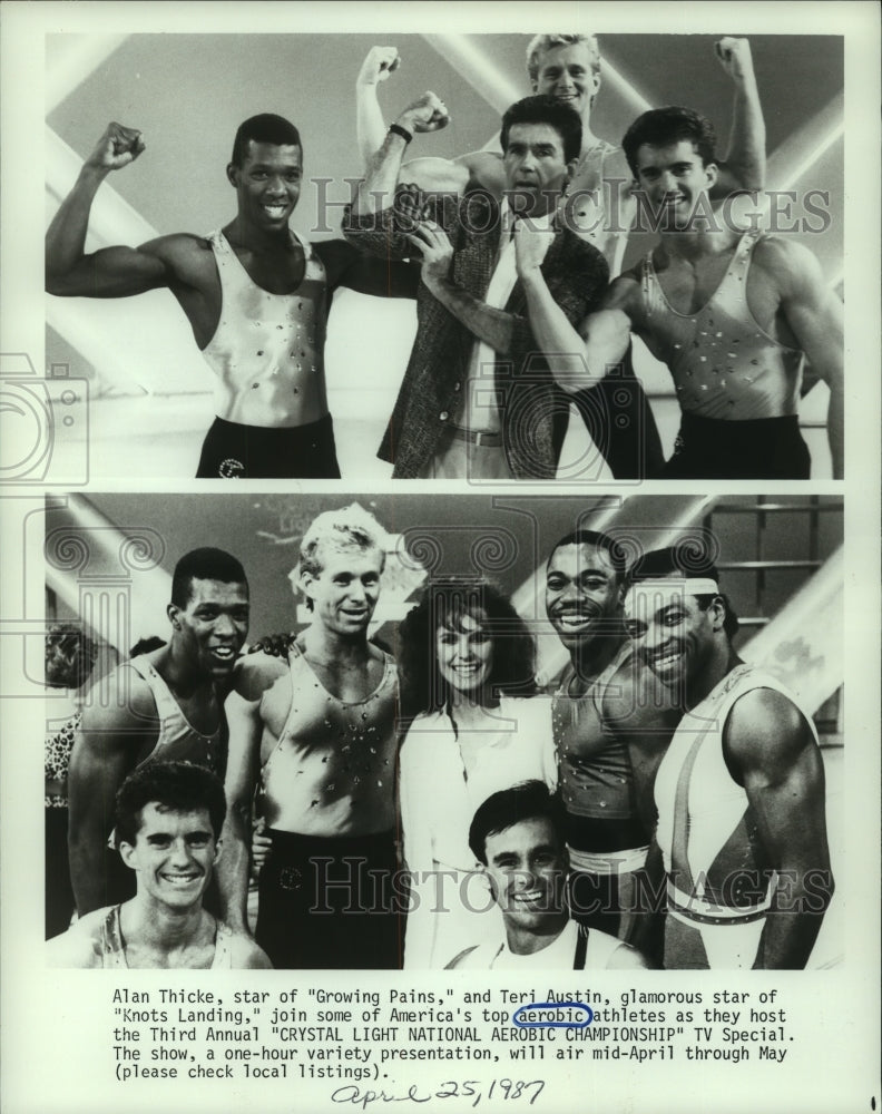 1987 Press Photo Alan Thicke and Teri Austin host aerobic championship - Historic Images