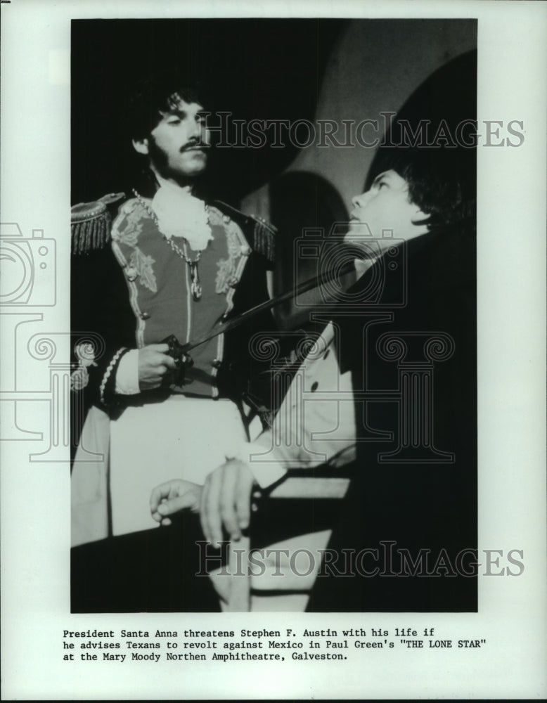 1985 Press Photo Actors in the play &quot;The Lone Star&quot; in Galveston, Texas- Historic Images