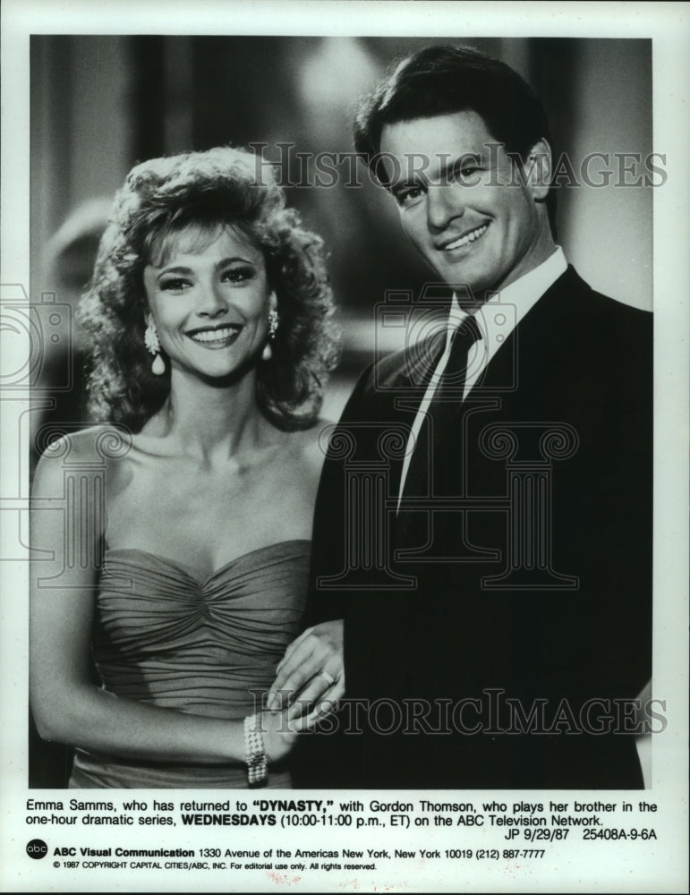 1987 Press Photo Emma Samms, Gordon Thomson actors in &quot;Dynasty&quot; airing on ABC.- Historic Images