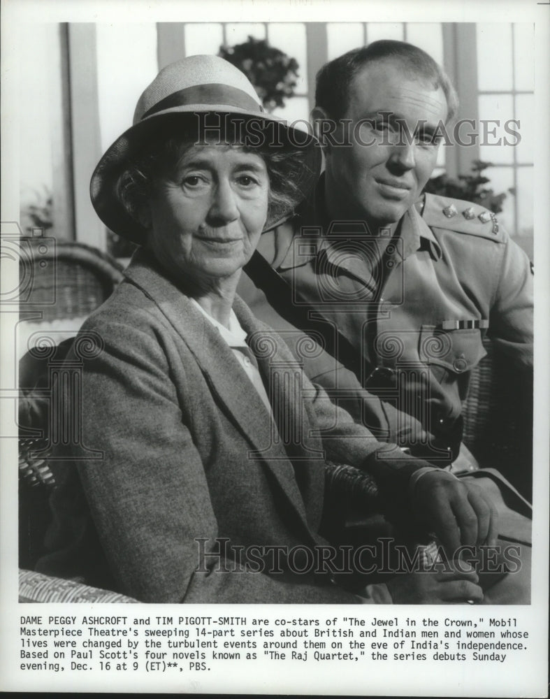 1984 Press Photo Dame Peggy Ashcroft, Tim Pigott-Smith in The Jewel in the Crown- Historic Images