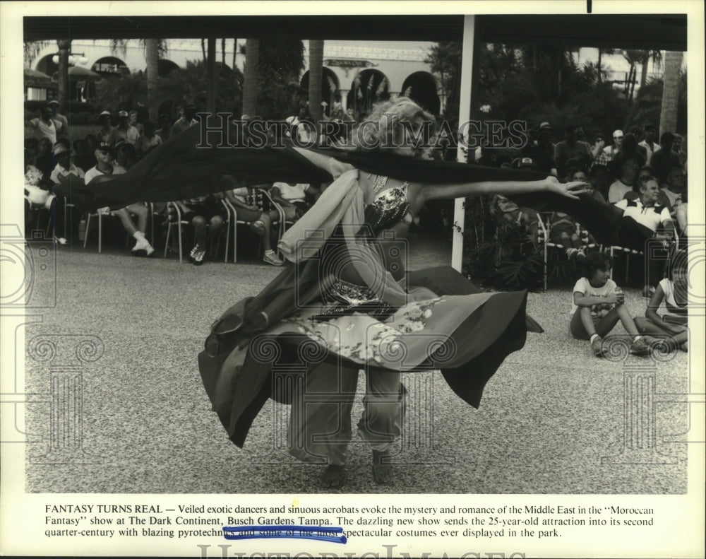 1986 Press Photo Exotic dancer in &quot;Moroccan Fantasy&quot; show at Busch Garden Tampa.- Historic Images