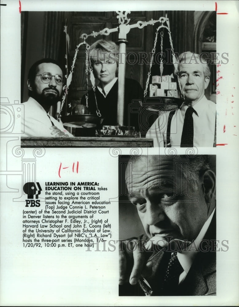 1992 Press Photo Scenes from Learning In America: Education on Trail on PBS.- Historic Images