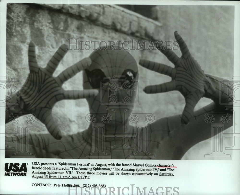 Press Photo Marvel comics character Spiderman. - Historic Images