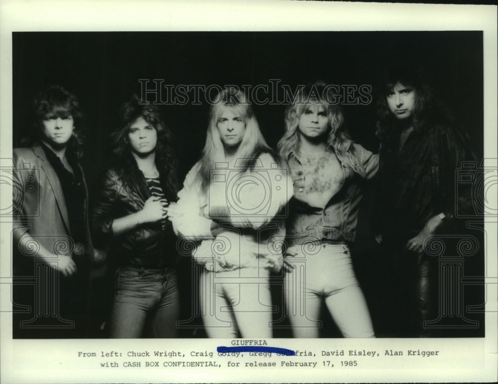 1985 Press Photo Music Group &quot;Giuffria&quot; for &quot;Cash Box Confidential&quot; - hcp07169- Historic Images