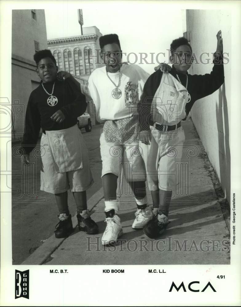 1991 Press Photo Music group 3 Grand: M.C.B.T., Kid Boom, M.C.L.L. - hcp07933- Historic Images