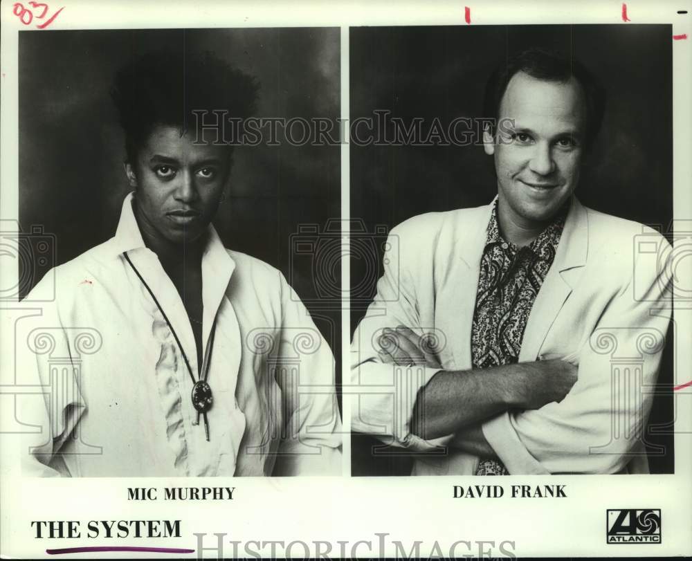 1987 Press Photo Mic Murphy, David Frank of &quot;The System&quot; Rock Duo - hcp10012- Historic Images