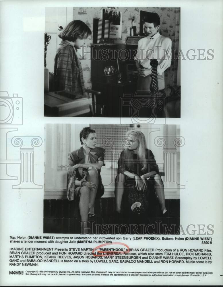 1989 Press Photo Dianne Wiest, Leaf Phoenix, Martha Plimpton in &quot;Parenthood.&quot;- Historic Images