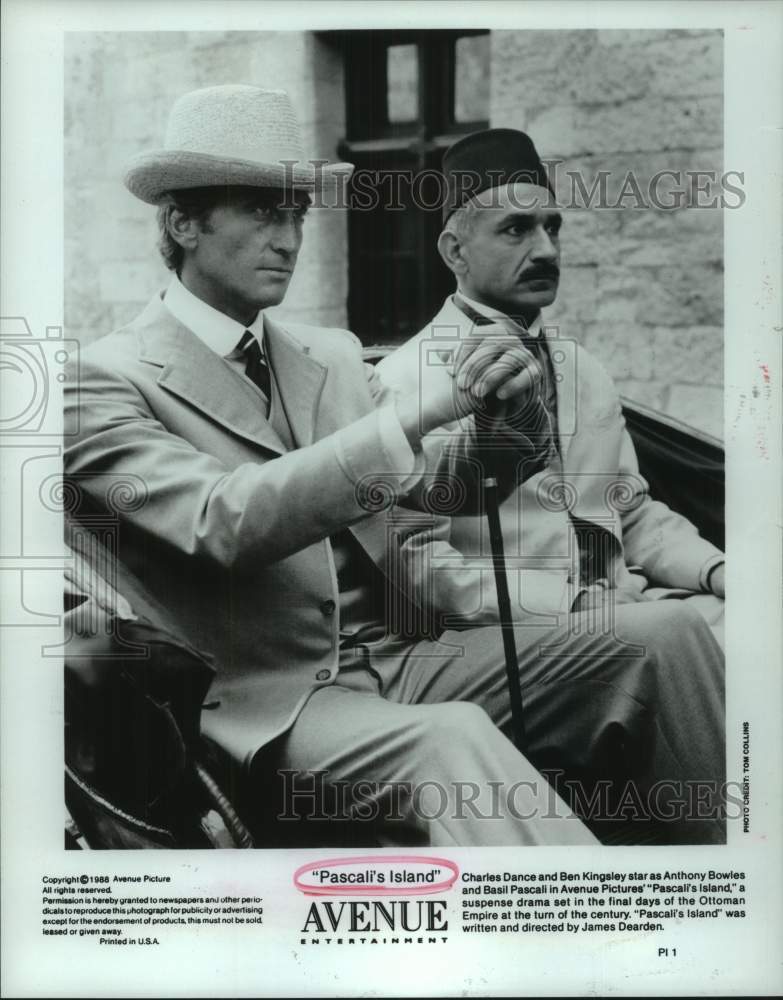 1988 Press Photo Actors Charles Dance, Ben Kingsley in "Pascali's Island" Movie- Historic Images