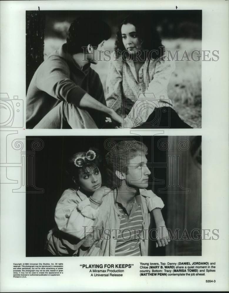 1989 Press Photo Actors in scenes from the movie &quot;Playing for Keeps&quot;- Historic Images