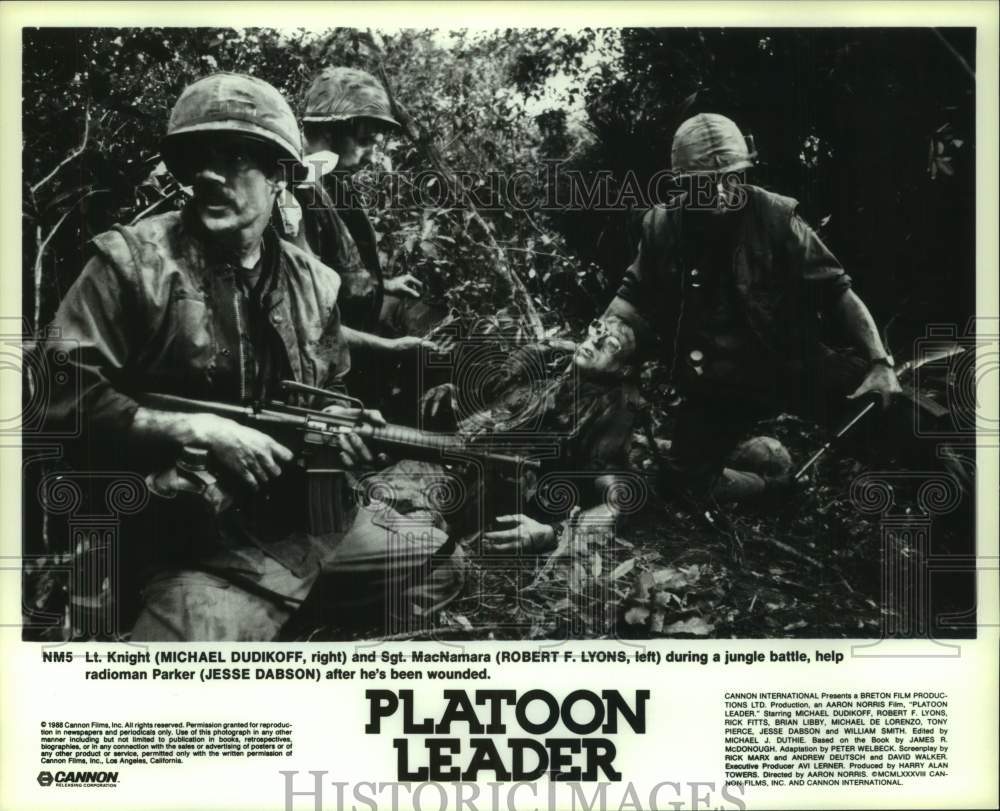 1988 Press Photo Jungle battle scene from film &quot;Platoon Leader&quot; - hcp12175- Historic Images