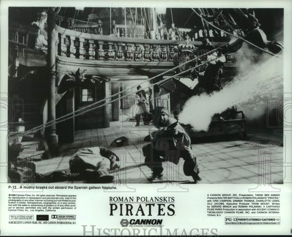 1986 Press Photo Actors in Scene on Ship From Roman Polanski&#39;s Pirates- Historic Images