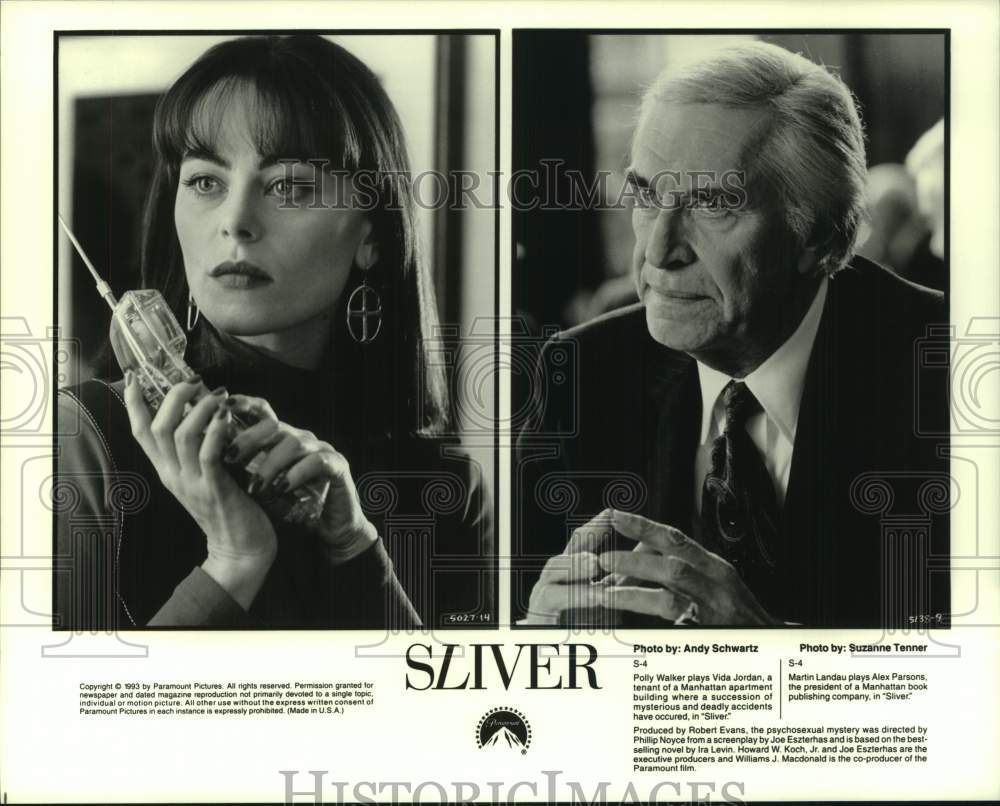 1993 Press Photo Polly Walker and Martin Landau in scenes from film &quot;Sliver&quot;- Historic Images