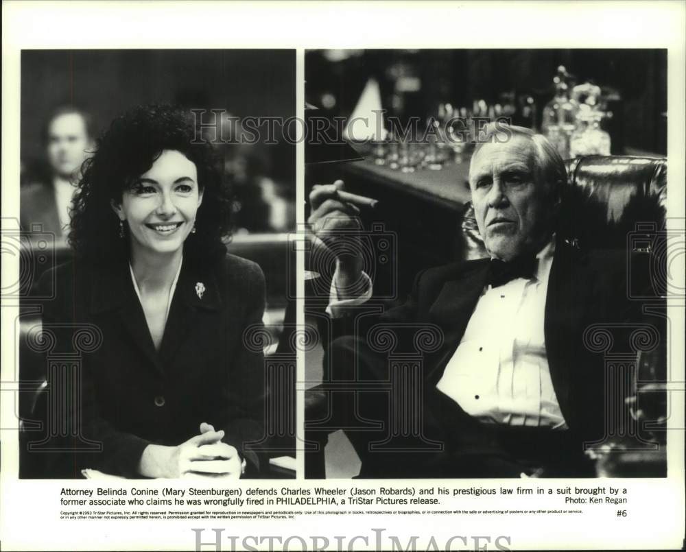 1991 Press Photo Mary Steenburgen and Jason Roberts Star in &quot;Philadelphia&quot;- Historic Images