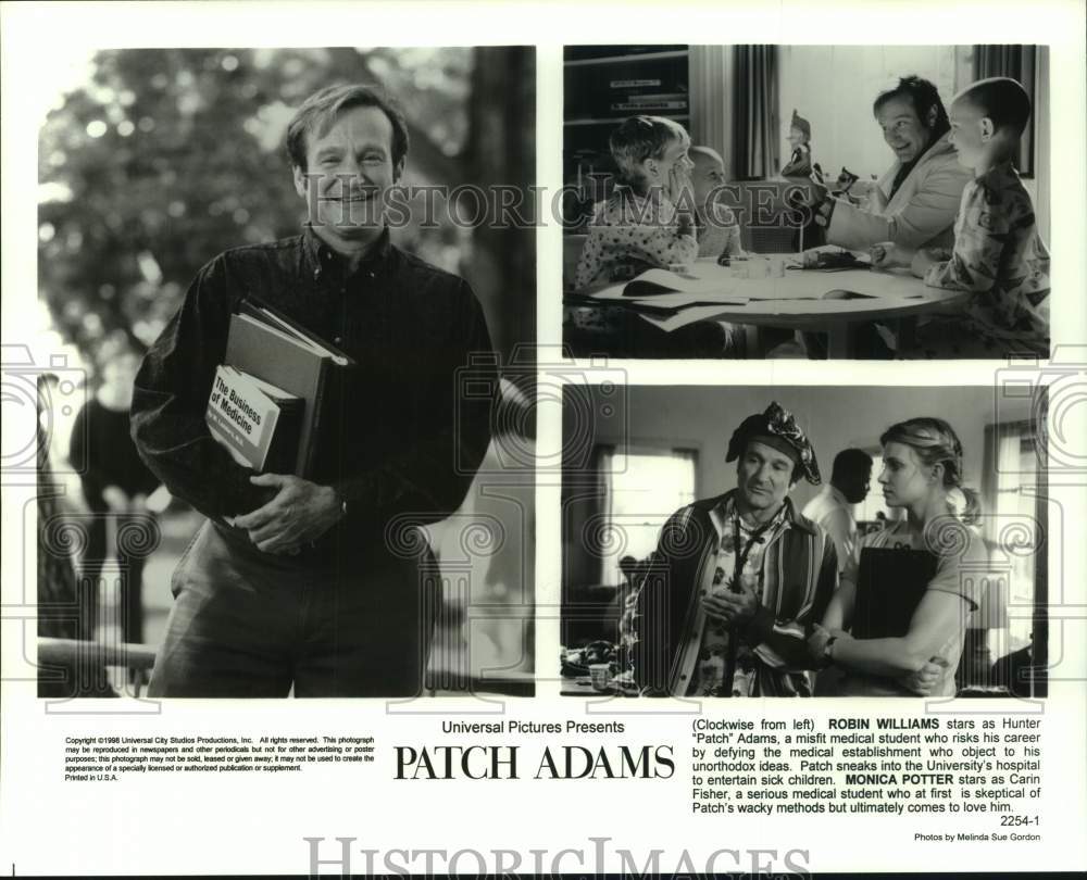 1998 Press Photo &quot;Patch Adams&quot; Movie Scenes with Robin Williams, Monica Potter- Historic Images