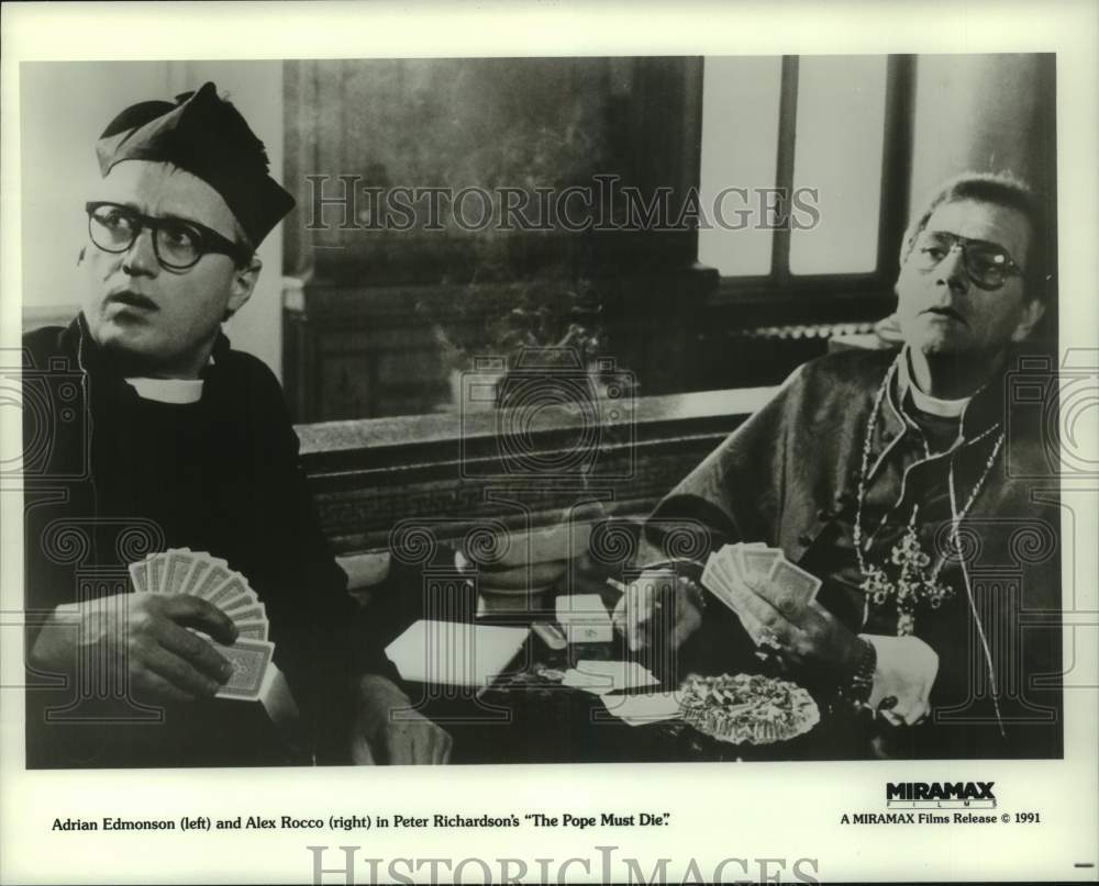 1991 Press Photo Adrian Edmonson, Alex Rocco in &quot;The Pope Must Die&quot; - hcp12827- Historic Images