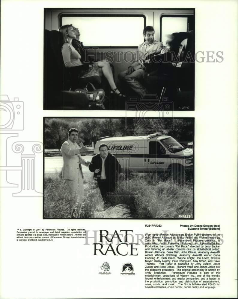 2001 Press Photo Rowan Atkinson and Wayne Knight star in &quot;Rat Race&quot; - Historic Images