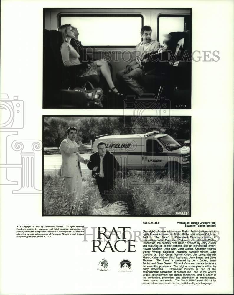 2001 Press Photo Rowan Atkinson and Wayne Knight star in "Rat Race" - Historic Images