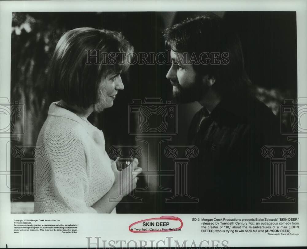 1989 Press Photo Actors John Ritter, Alyson Reed star in the movie "Skin Deep." - Historic Images