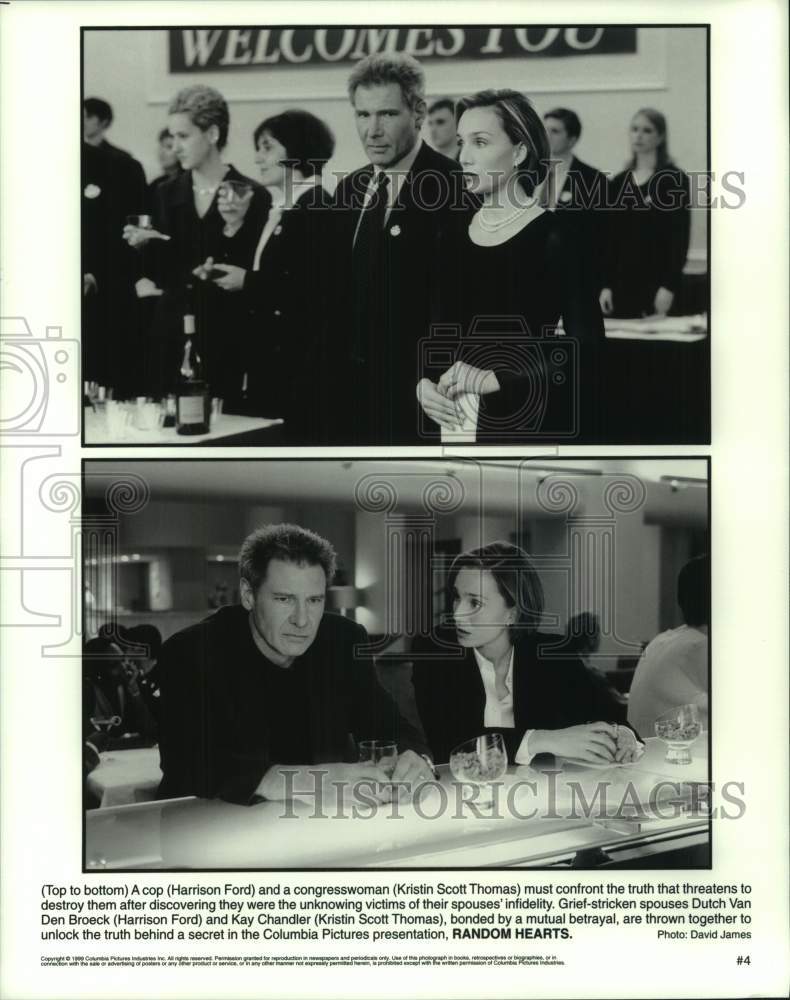 1999 Press Photo Harrison Ford and Kristin Scott Thomas in movie "Random Hearts" - Historic Images