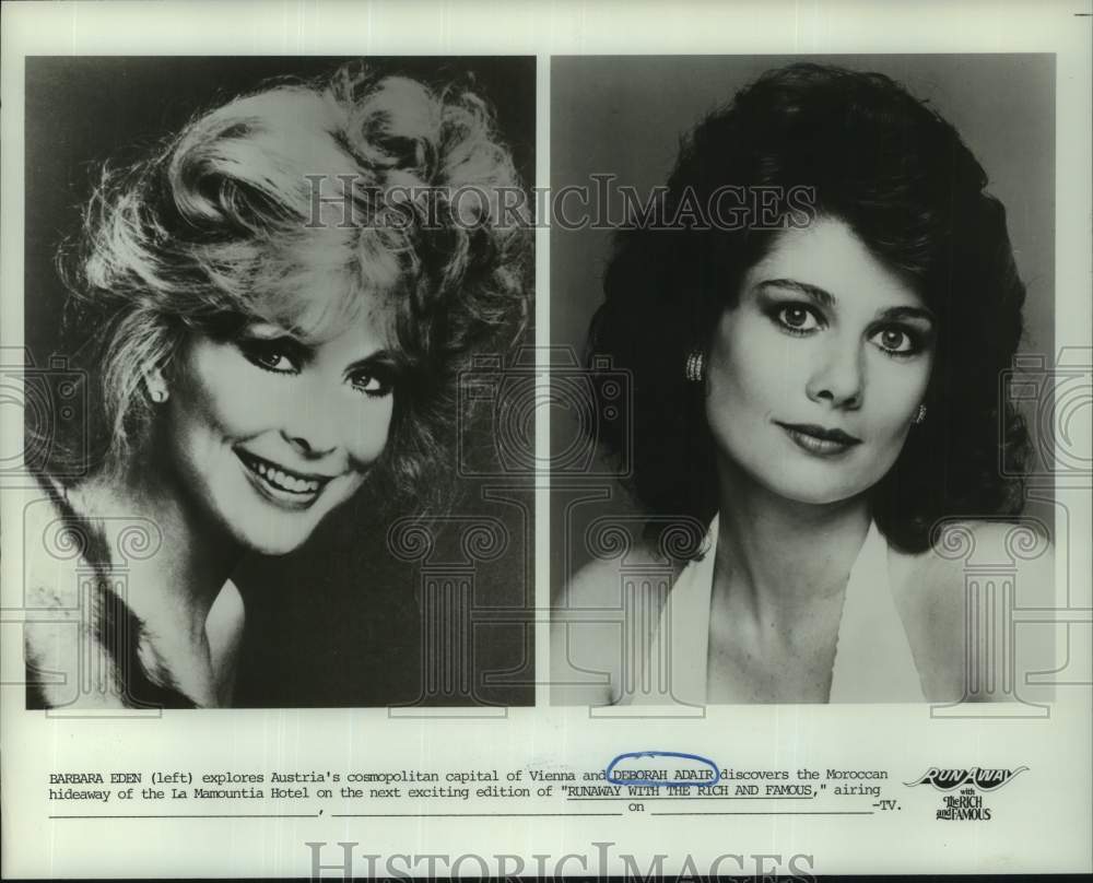 1987 Press Photo Deborah Adair, Barbara Eden: &quot;Runaway with the Rich &amp; Famous&quot; - Historic Images
