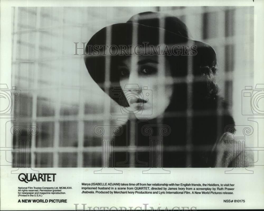 1982 Press Photo Actress Isabelle Adjani acts in the movie Quartet - Historic Images