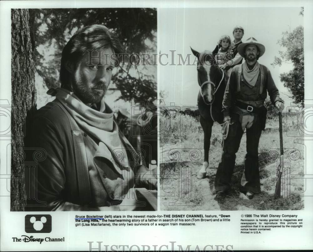1986 Press Photo "Down the Long Hills" Movie Scenes Starring Bruce Boxleitner - Historic Images