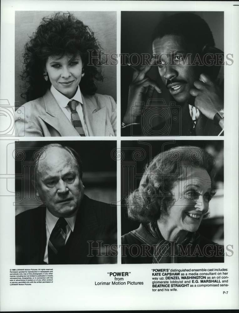 1986 Press Photo Ensemble cast of &quot;Power&quot; from Lorimar Motion Pictures - Historic Images