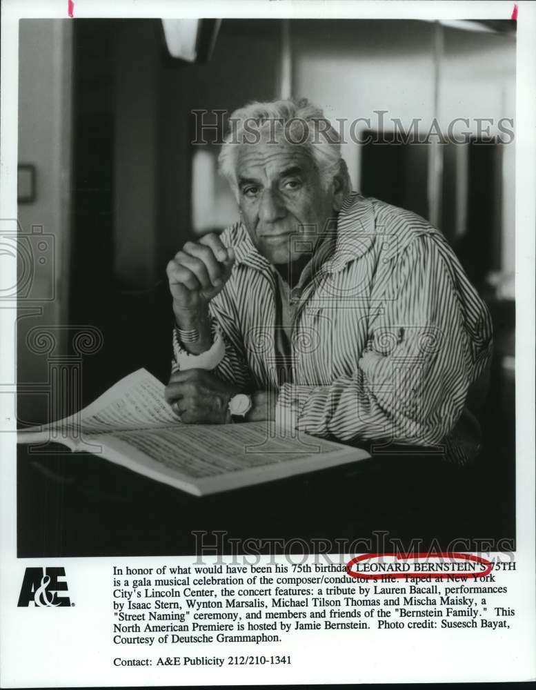 1994 Press Photo "Leonard Bernstein's 75th" Featured on A&E Television Special - Historic Images