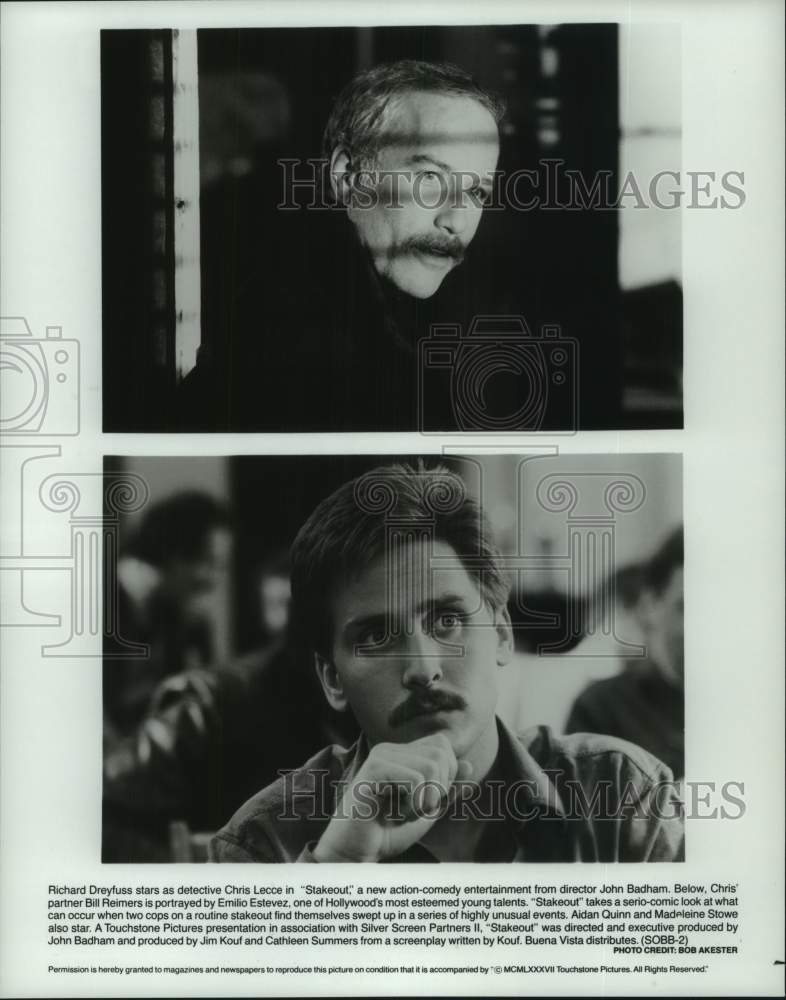 1987 Press Photo Richard Dreyfuss and Emilio Estevez star in &quot;Stakeout&quot; - Historic Images