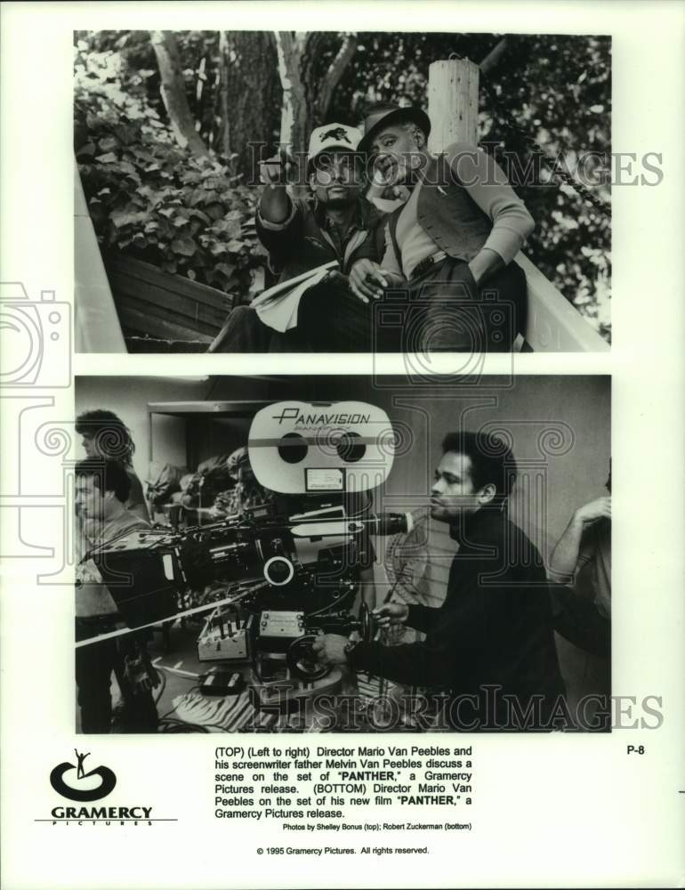 1995 Press Photo Mario Van Peebles and Melvin Van Peebles on "Panther" movie set - Historic Images
